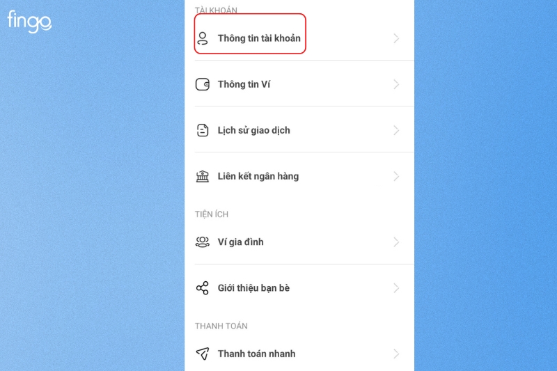 Chọn thông tin tài khoản
