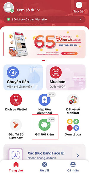 Tại màn hình chính của ứng dụng chọn "Gửi tiết kiệm"