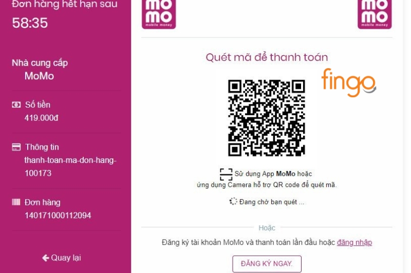 Quét mã QR để thanh toán 