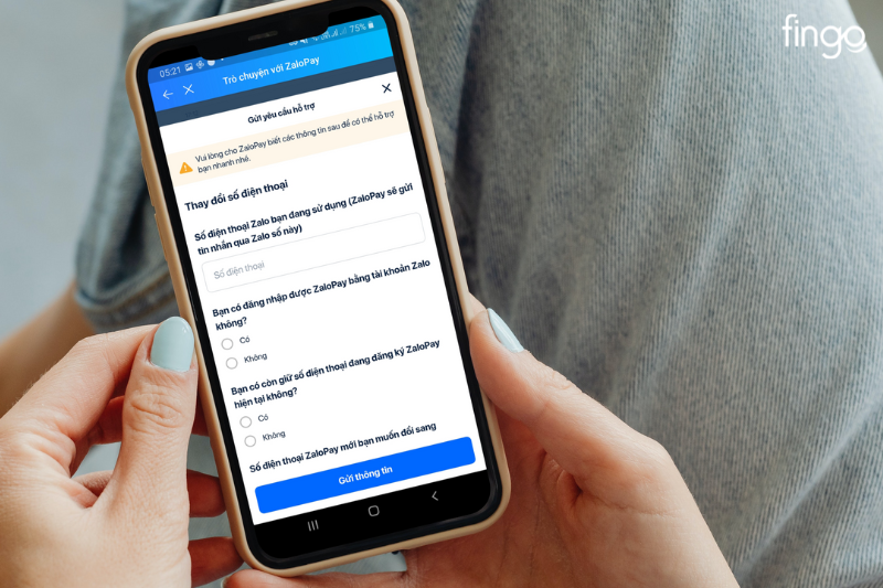Gửi yêu cầu hỗ trợ cho tổng đài Zalo Pay