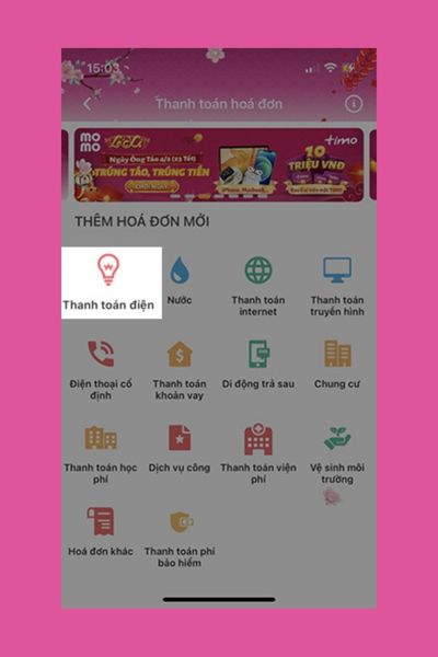 Chọn Thanh toán Điện