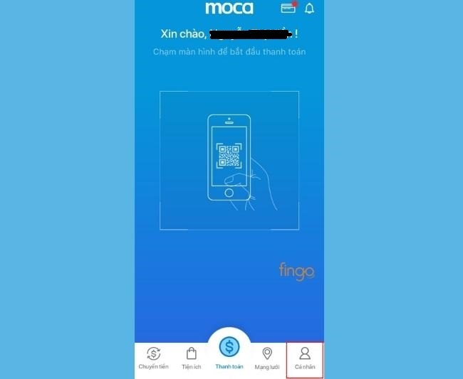 Đăng nhập ví Moca chọn cá nhân