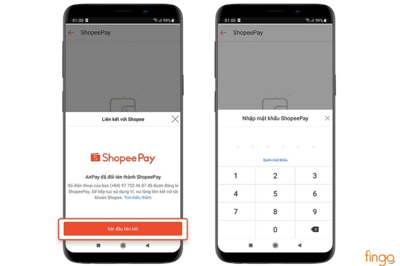 Nhấn chọn "Bắt đầu liên kết" để tiếp tục quá trình liên kết ShopeePay với Shopee