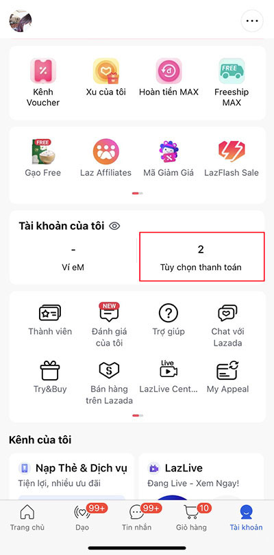 Nhấn vào Tùy chọn thanh toán