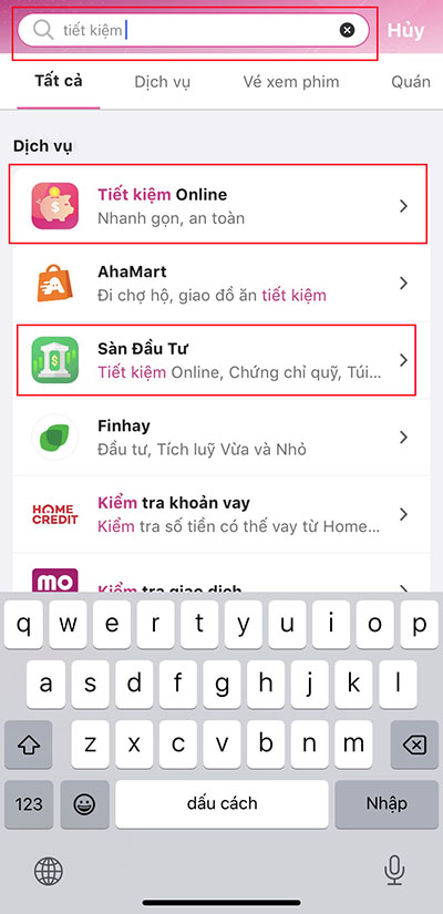 Gõ tìm cụm từ Tiết Kiệm Online