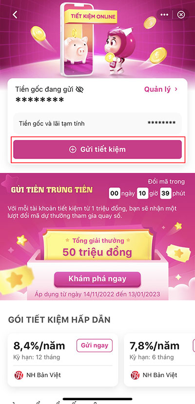 Chọn Gửi tiết kiệm