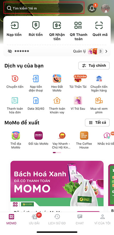 Nhấn vào khung tìm kiếm