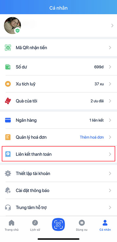 Chọn "Liên kết thanh toán"