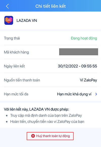 Chọn "Hủy thanh toán tự động"