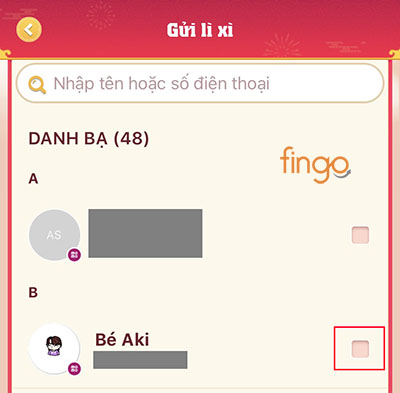 Chọn người bạn muốn lì xì
