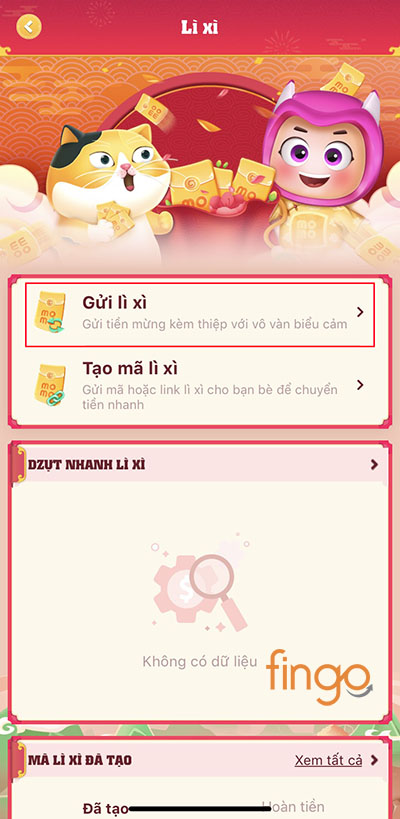 Chọn Gửi lì xì