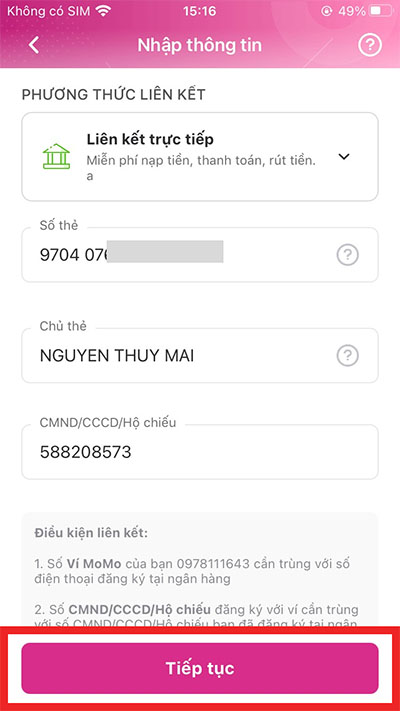 Điền các thông tin cá nhân
