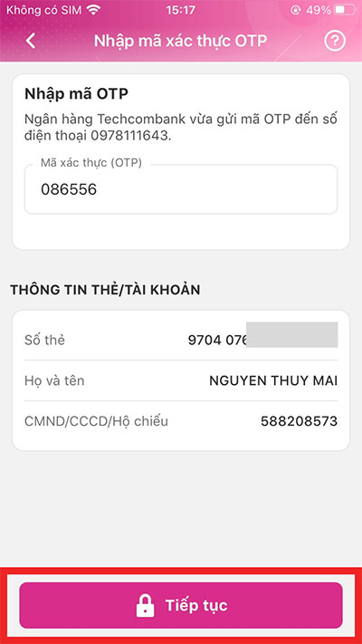 Nhập mã xác thực OTP