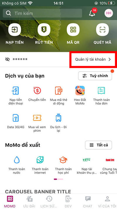 Chọn Quản lý tài khoản