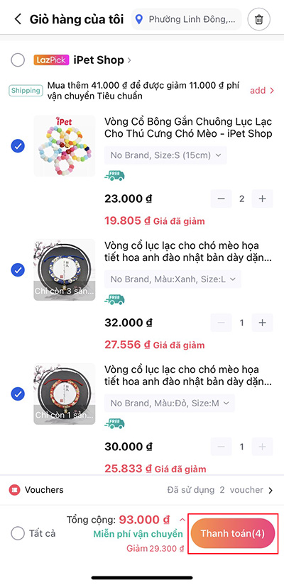 Chọn "Thanh toán" sau khi đã kiểm tra đơn hàng kỹ càng