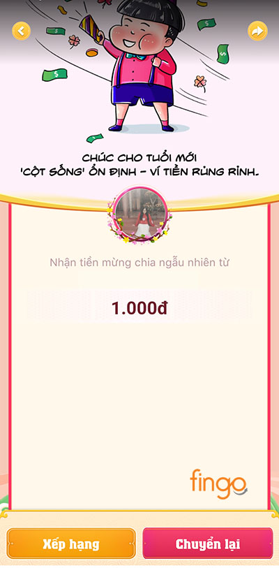 Nhận tiền lì xì thành công