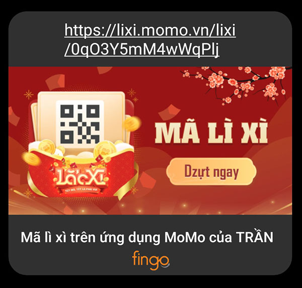 Nhấp vào đường link bạn bè gửi để nhận lì xì