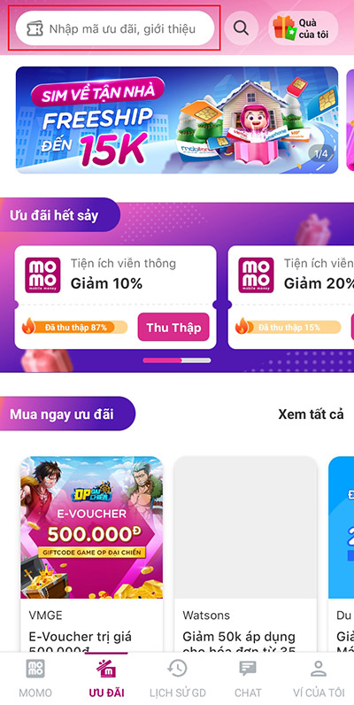 Bấm vào khung nhập mã ưu đãi