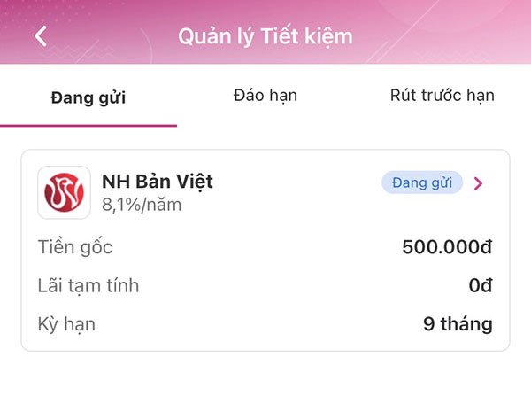 Chọn gói tiết kiệm mà bạn muốn rút