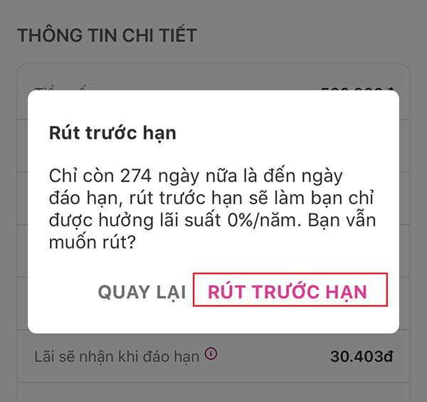 Chọn Rút trước hạn