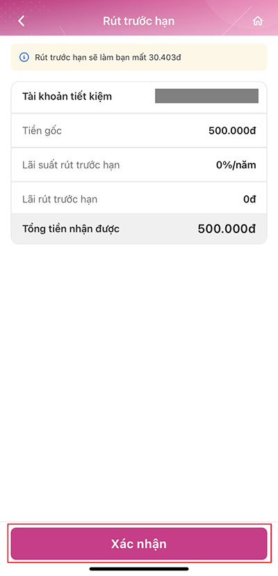 Kiểm tra lãi suất và xác nhận rút tiền