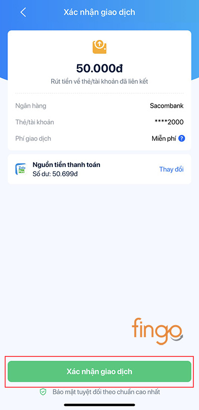 Xác nhận giao dịch rút tiền