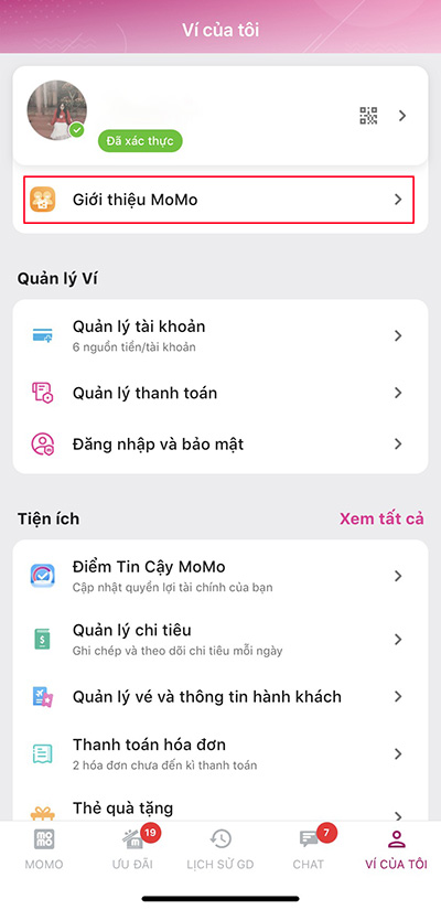 Chọn Giới thiệu MoMo