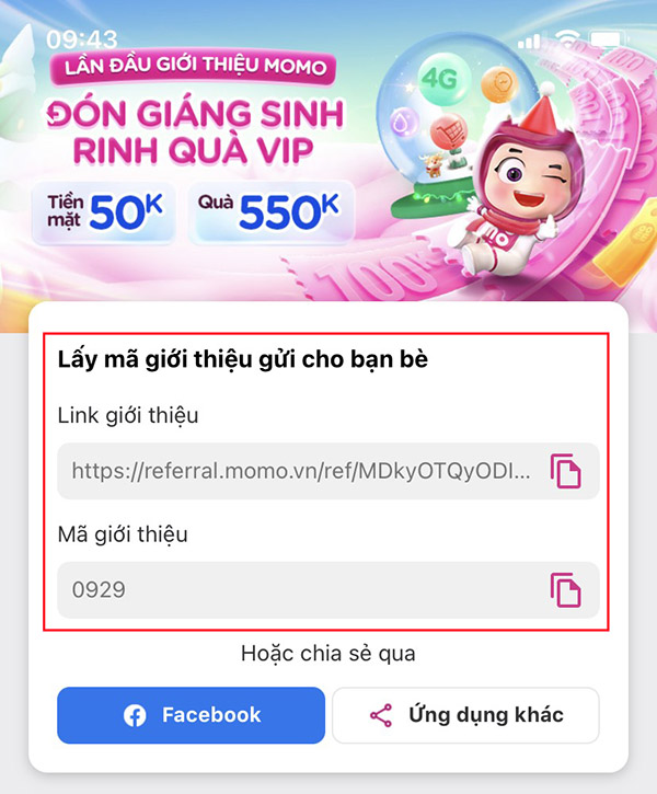 Lấy mã và gửi đến bạn bè hoặc chia sẻ qua mạng xã hội