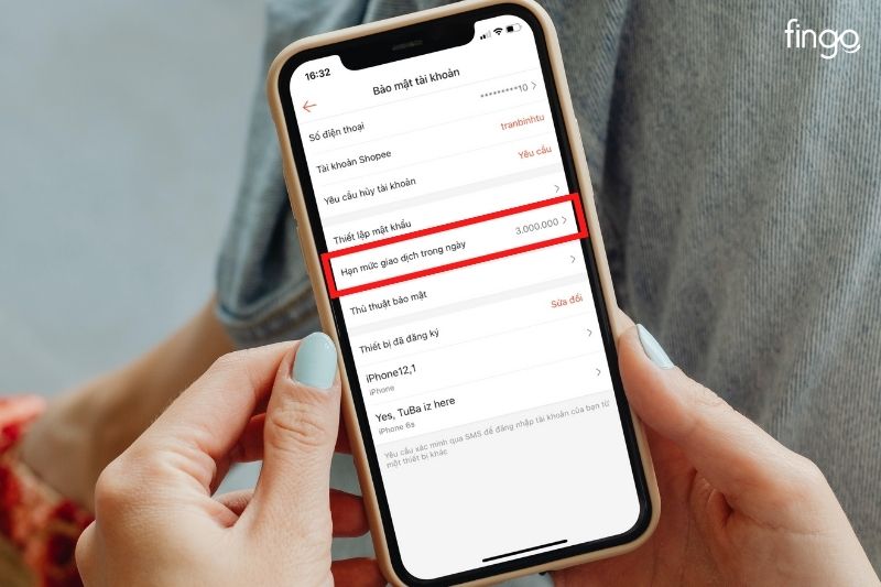 Nhấn chọn "Hạn mức giao dịch trong ngày"