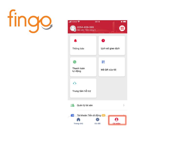 Chọn "Cá nhân" trên ứng dụng Viettel Money