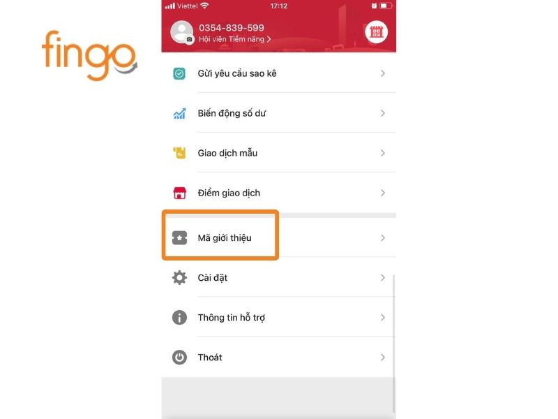 Chọn Mã giới thiệu Viettel Money