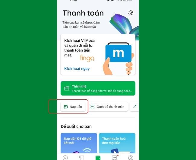 Chọn nạp tiền