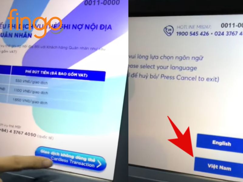 Chọn ngôn ngữ trên ATM MBBank