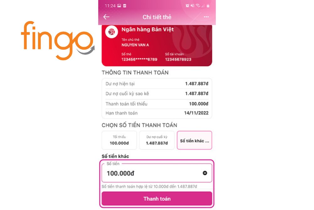 Điền số tiền cần thanh toán bằng thẻ tín dụng qua ví Momo