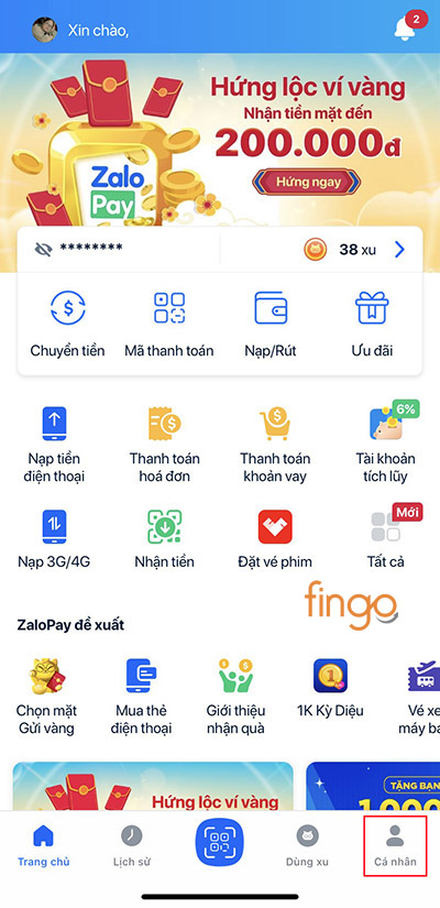 Vào mục Cá nhân