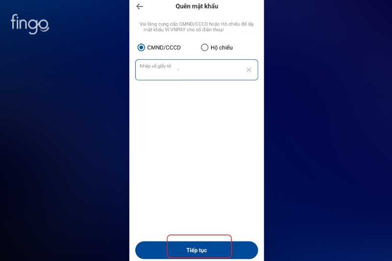 Nhập số giấy tờ đăng ký ví VNPAY