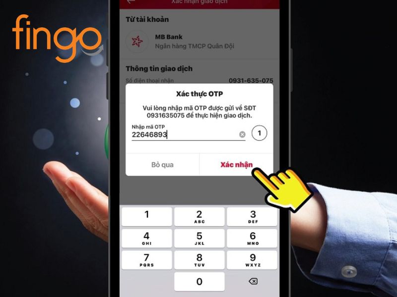 Nhập mật khẩu mã xác thực OTP Viettel Money
