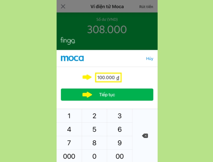 Nhập số tiền cần rút trên ví Moca Grab