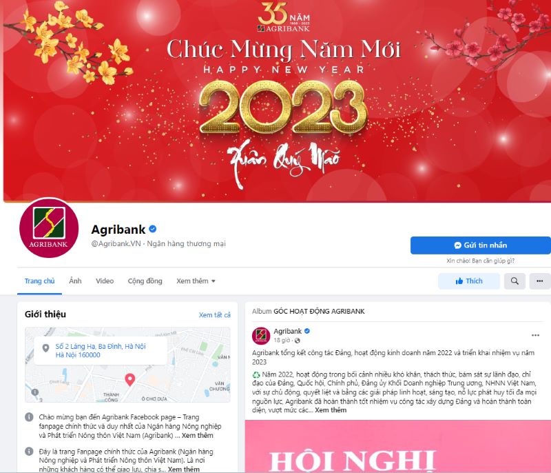 Fanpage của ngân hàng Agribank