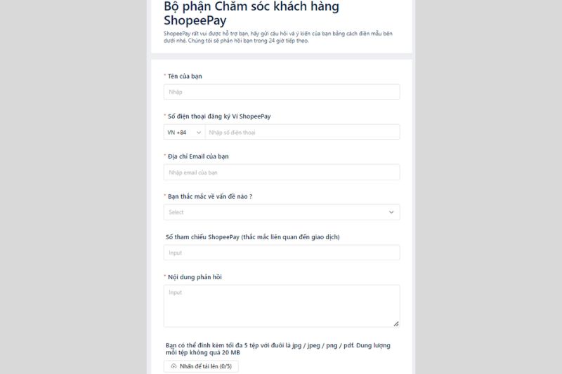 Gửi yêu cầu đến bộ phận CSKH của ShopeePay