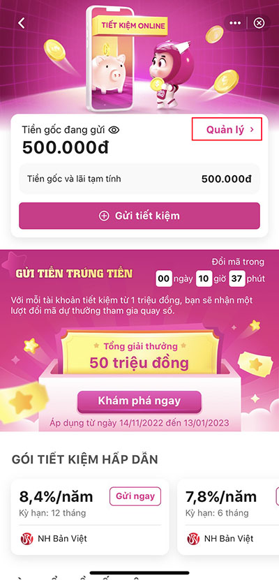 Chọn mục Quản lý