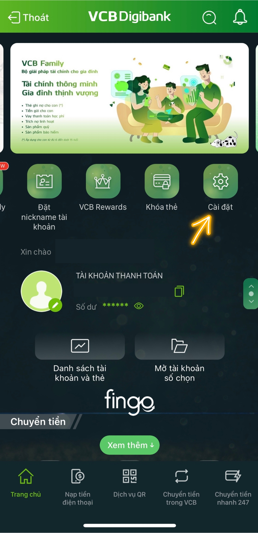 Đổi mật khẩu trên Vietcombank bước 1