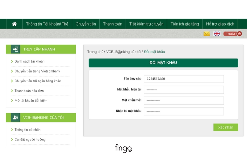 Đổi mật khẩu Vietcombank Internet Banking bước 2