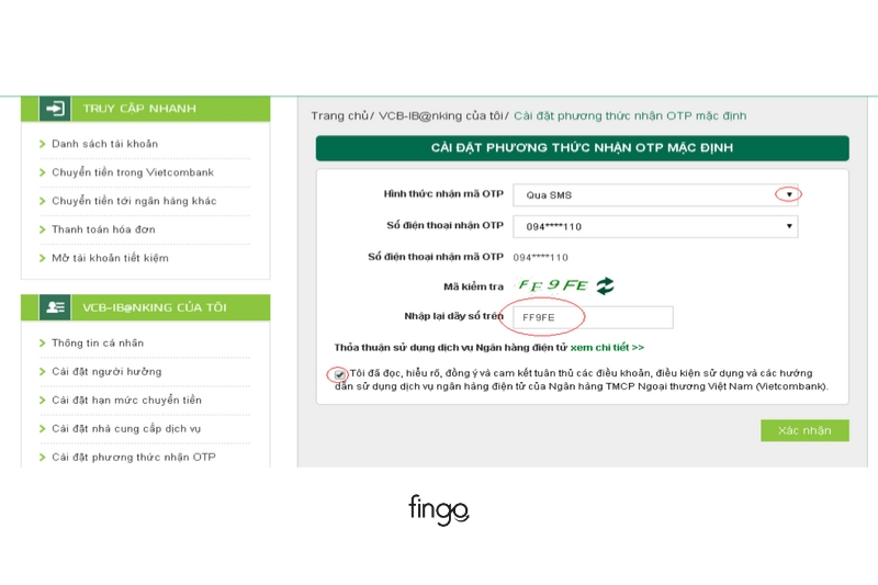 Đổi mật khẩu Vietcombank Internet Banking bước 3