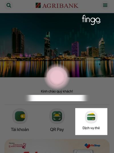 Đăng nhập và chọn dịch vụ thẻ