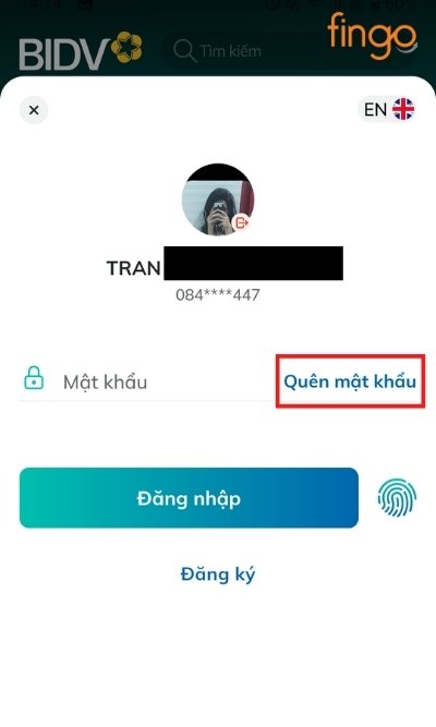 Vào ứng dụng SmartBanking BIDV, vào mục Đăng nhập, chọn Quên mật khẩu.