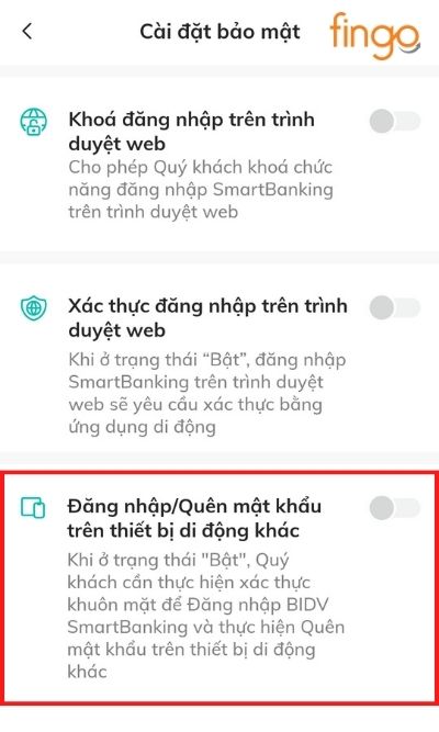 Bật tính năng Đăng nhập/Quên mật khẩu trên thiết bị di động khác