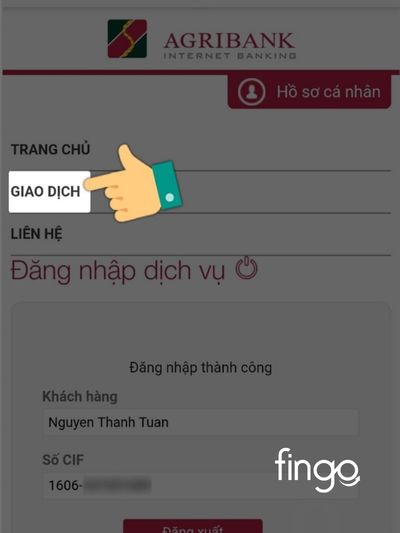 Nhấn vào mục giao dịch