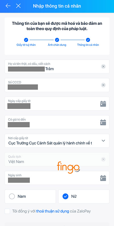 Kiểm tra lại thông tin cá nhân