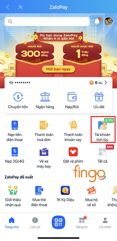 Chọn tính năng Tài khoản Tích Lũy